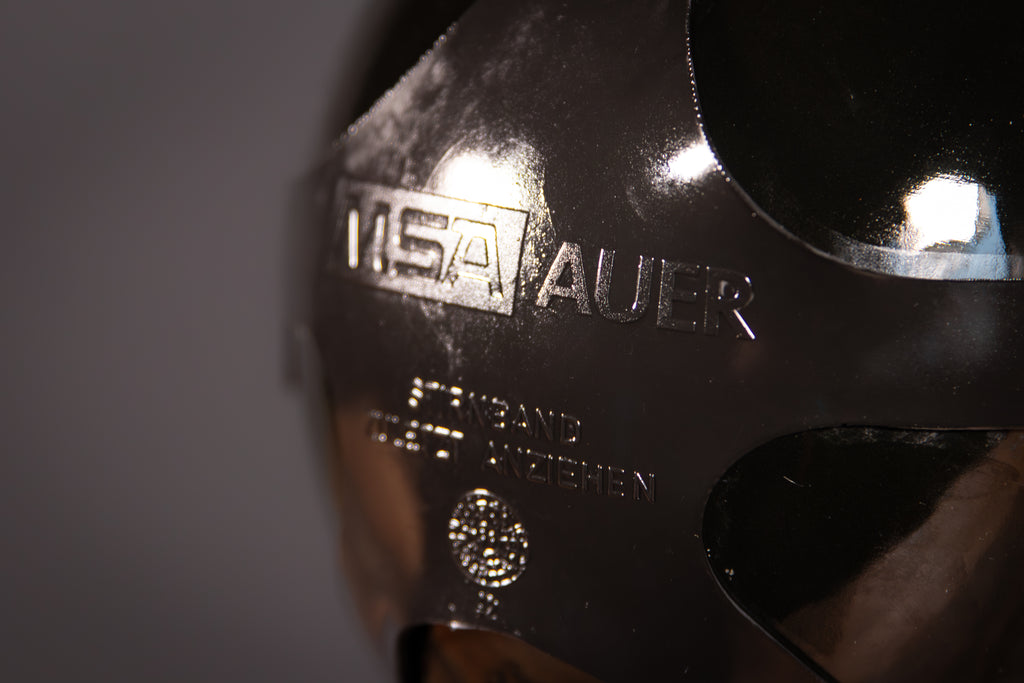 Klarer Gasmaske Ultra Elite von Westwood Decay, MSA/Auer, mit sichtbarem Gesichtsfeld und verstellbaren Kopfriemen.